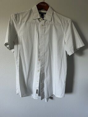 Michael Kors White Short-Sleeve Button-Down with Navy Micro Dot Pattern